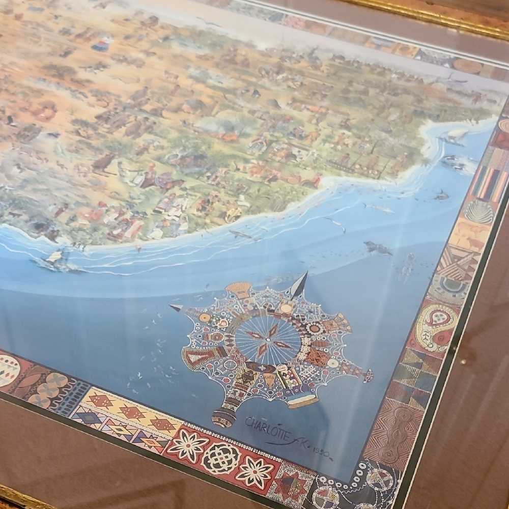 Framed Coastal Map Art With Decorative Compass